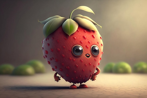 Adorable personnage de fraise de dessin animé 3D génératif Ai