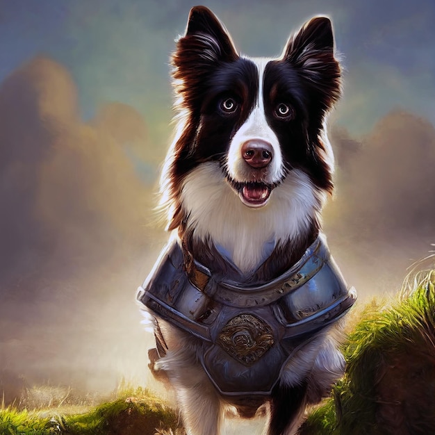 Photo adorable petit chiot border collie en tant qu'aventurier de dessin animé