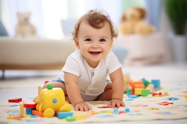 Adorable petit garçon apprenant et jouant avec des jouets colorés