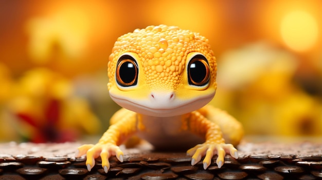 Adorable petit gecko jaune sur fond jaune