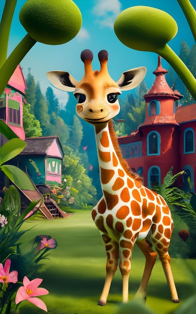 un adorable petit girafe