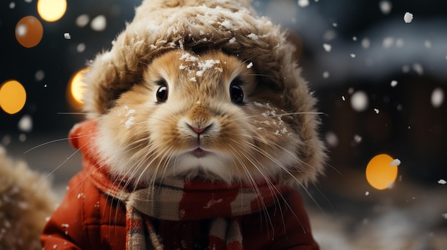 un adorable petit lapin portant le chapeau du père Noël