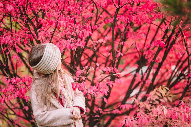 Adorable petite fille à la belle journée d'automne à l'extérieur