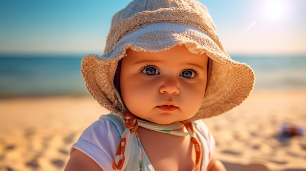 adorable petite fille sur la plage IA générative