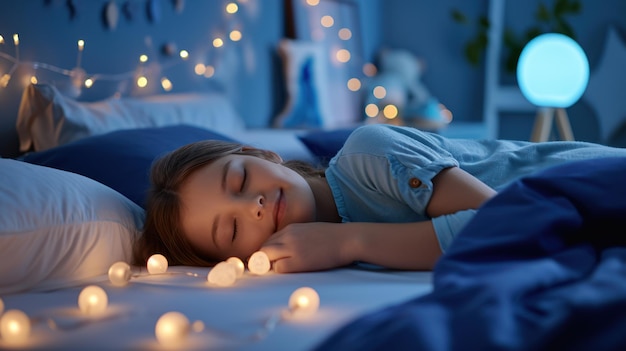 Une adorable petite fille qui dort dans le lit Un sommeil tranquille Une nuit étoilée tranquille