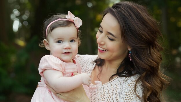 Une adorable petite fille avec sa mère.