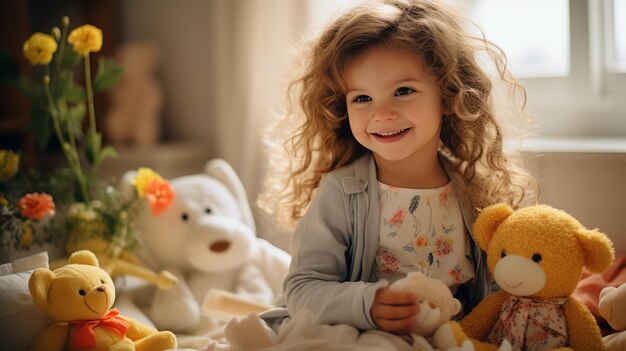 Une adorable petite fille de trois ans joue avec des jouets à la maison Une captivante tranche de chili