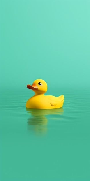 Une adorable sculpture de canard en caoutchouc flottant dans l'eau turquoise