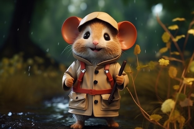 Adorable souris exploratrice en 3D