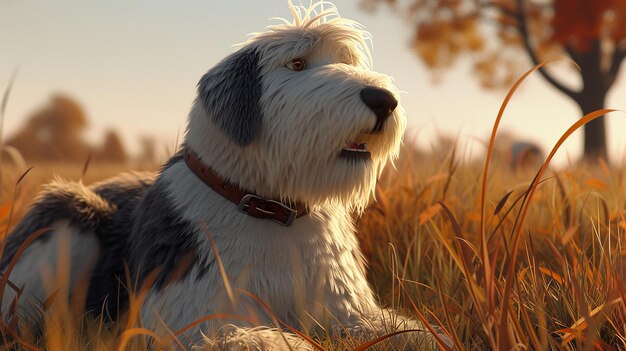 Adorable vieux chien de berger anglais style Pixar