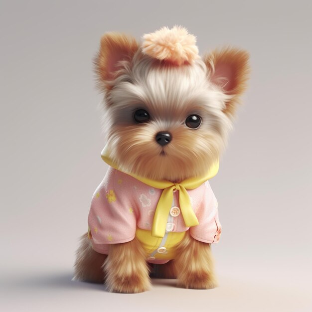 Photo l'adorable yorkie dans la veste rose est génératif.