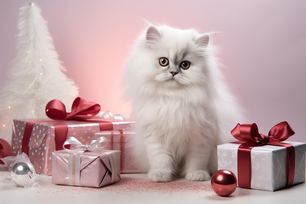 adorables chats embrassant l'esprit de Noël avec des bouffonneries ludiques et des décorations festives Ces visuels capturent le charme et la joie des compagnons félins célébrant la période des fêtes