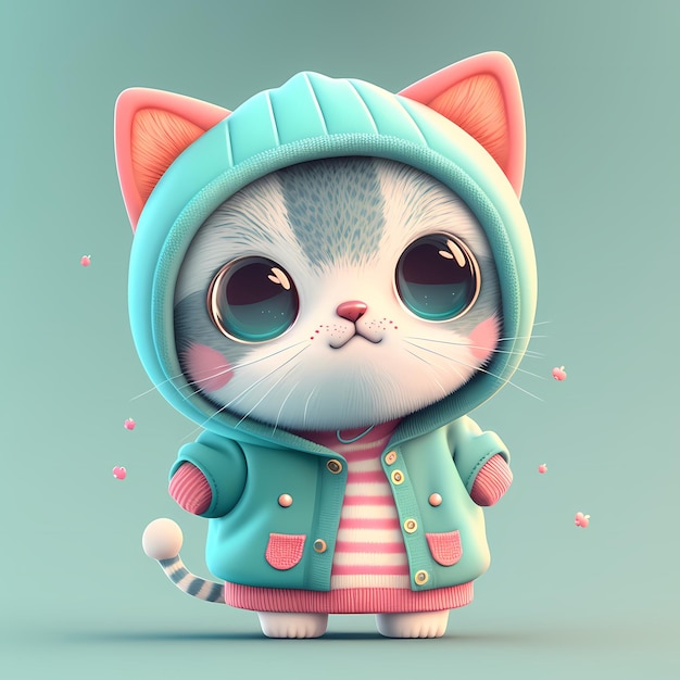 adorables personnages de chat 3D portant des vêtements colorés mignons et drôles