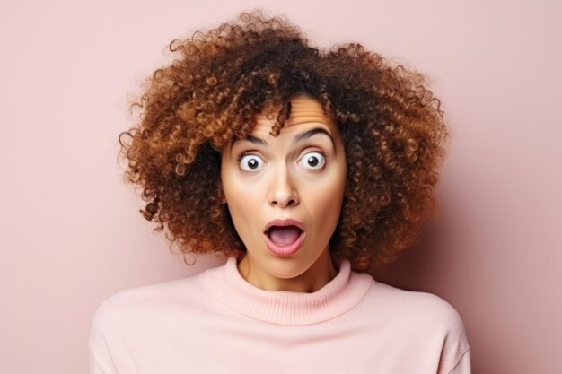 Photo une adulte russe d'âge moyen avec des cheveux bouclés expression choquée