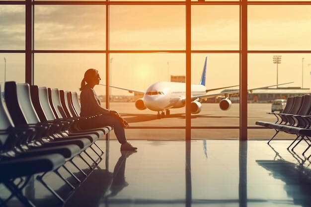 Aéroport de passagers de silhouettes Concept de voyage en avion AI générative