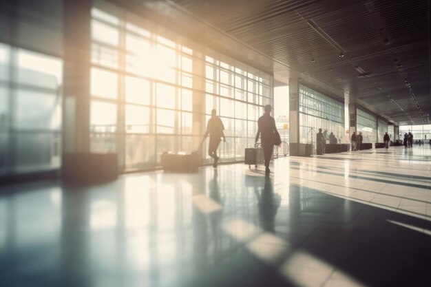 Aéroport ou terminal ferroviaire occupé avec les premiers passagers motion blur AI Contenu généré