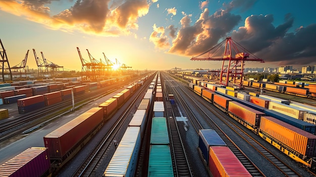 Affaires mondiales de conteneurs Trains de fret de fret pour le concept de logistique d'affaires Transport aérien de fret Transport ferroviaire et maritime Commandes de marchandises en ligne dans le monde entier