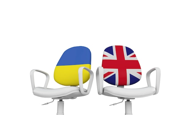 Les affaires de l'Ukraine et de la Grande-Bretagne président le concept de relation internationale rendu 3D