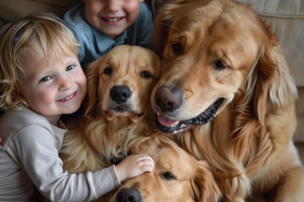 Photo affectionate golden retriever dog with shiny fur playful and loyal companion