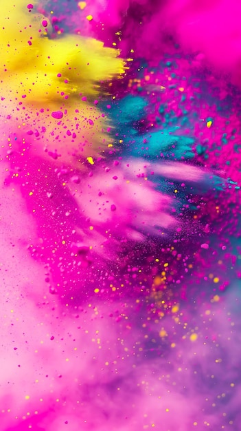 Photo affichage abstrait vibrant et coloré de peinture éclaboussée avec un mélange de couleurs vives pour holi