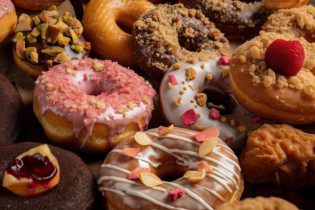 Affichage appétissant de beignets et de biscuits sans gluten et végétaliens créés avec l'IA générative