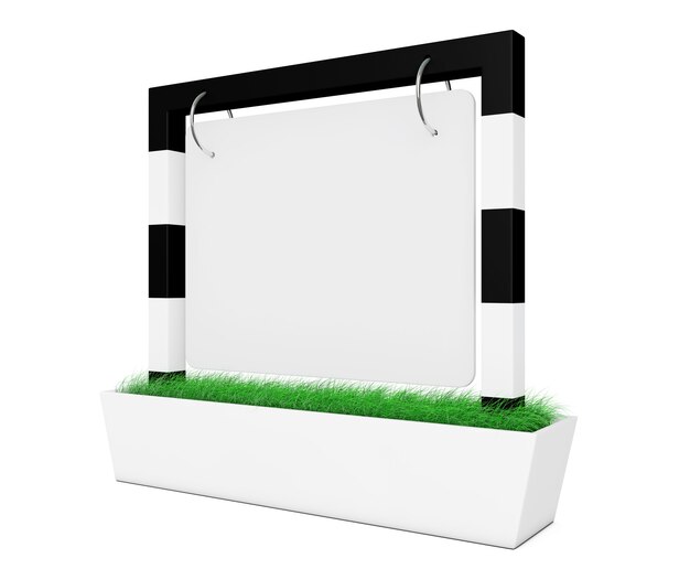 Affichage de bureau de bannière extérieure vierge avec de l'herbe sur un fond blanc. Rendu 3D.