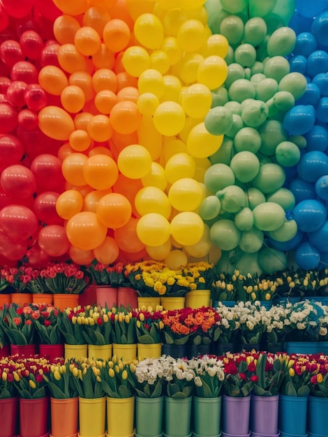 Photo un affichage coloré de ballons avec un arc-en-ciel de couleur qui dit quot ballons quot