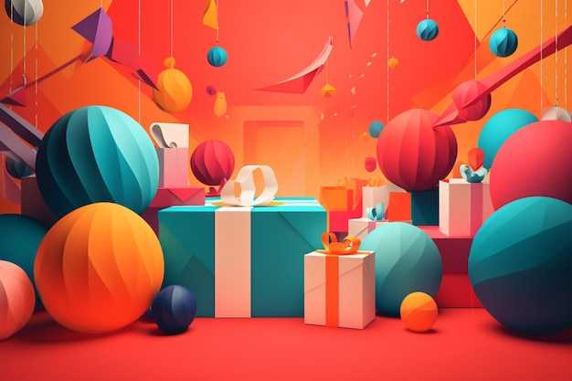 Un affichage coloré de ballons et de cadeaux avec le mot amour sur le dessus Generative ai