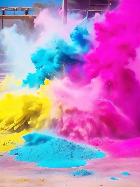 Un affichage coloré de fumée avec le mot holi dessus