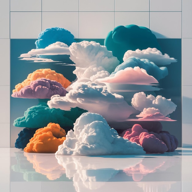 Photo un affichage coloré de nuages et de nuages avec un reflet du ciel