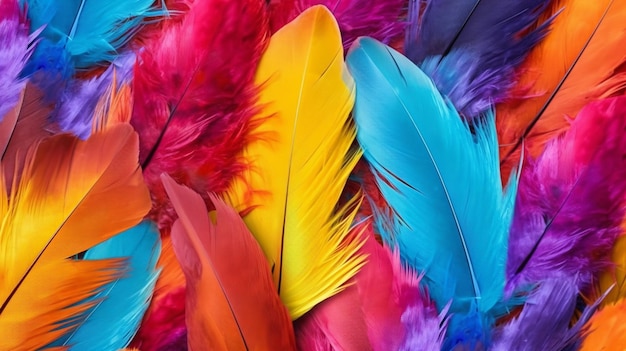 Un affichage coloré de plumes avec le mot plumes dessus.