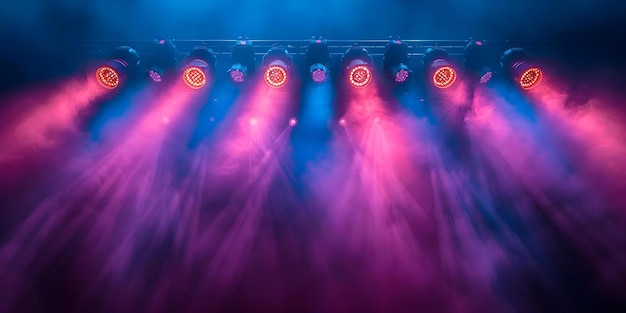 Un affichage coloré de projecteurs crée un décor d'éclairage de concert dynamique rempli de luminosité Concept Éclairage de concert Affichage dynamique Spotlights colorés Atmosphère vibrante Luminosité