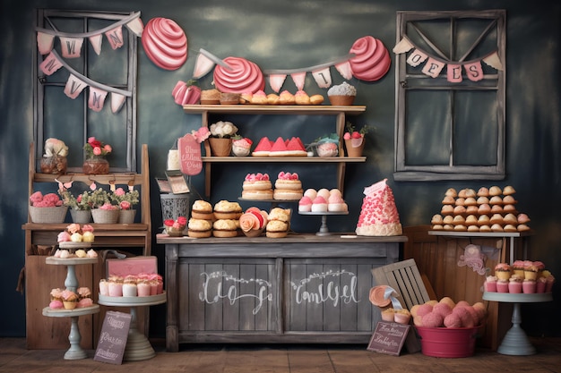 Un affichage de cupcakes avec le mot ange écrit sur le mur.