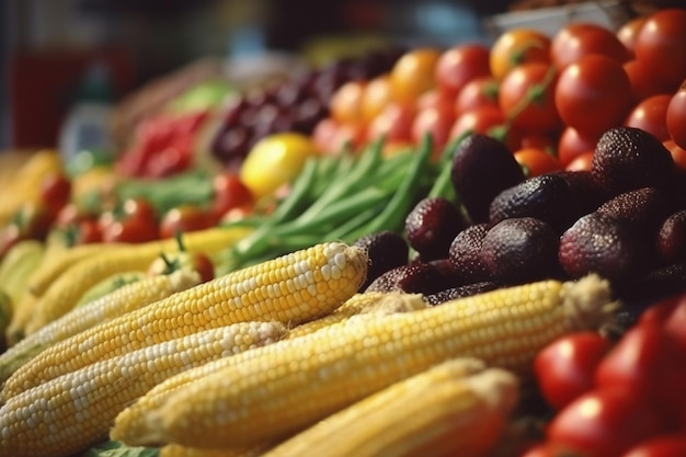 Affichage du marché fermier de fruits et légumes frais de près