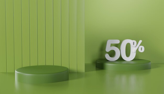 Affichage du produit Podium vert à 50 % de réduction sur fond de couleur pastel