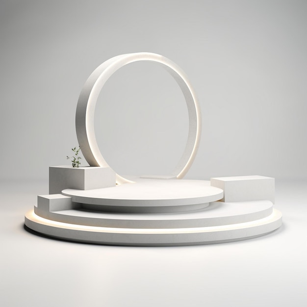 Affichage d'exposition sur le podium d'un cercle à deux couches blanc réaliste d'isométrie