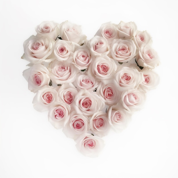 Un affichage en forme de coeur de roses roses est montré.