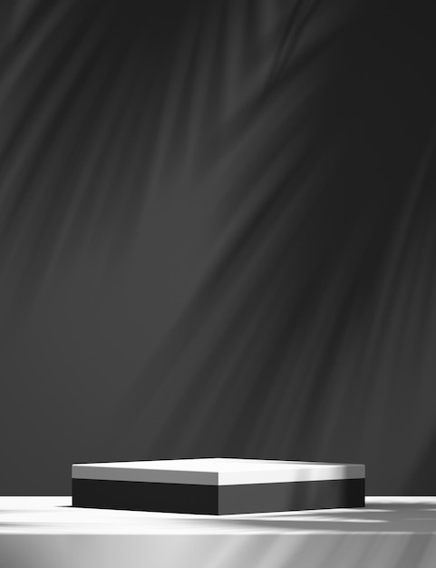 Affichage de maquette de podium de produit avec fond noir et blanc avec ombre d'arbre fond d'été illustration de rendu 3D