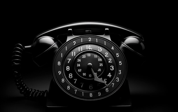 Photo affichage de numéro de téléphone rotatif rétro sur fond noir