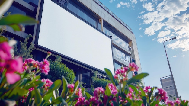 Affichage de panneau d'affichage blanc à l'extérieur du bâtiment pour la publicité et les promotions mock-up papier peint d'arrière-plan image générée par l'IA