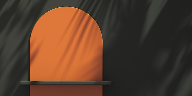 Affichage de podium de produit noir et orange 3D avec fond d'ombre d'arbre fond de maquette de produit halloween illustration de rendu 3D