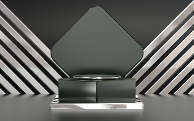 affichage de podium de rendu 3d métallique foncé pour la présentation du produit avec un fond abstrait
