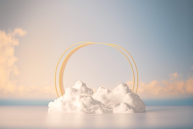 Affichage de produit de fond de podium naturel avec un cadre en arc de nuage de rêve généré par l'IA