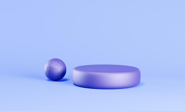affichage de produit de piédestal géométrique minimal de podium bleu avec rendu 3d de concept de ballon de volley-ball