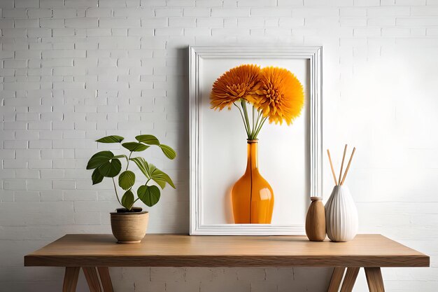 Affichage de toile de cadre photo blanc minimal avec fleur dans un vase