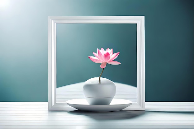 Affichage de toile de cadre photo blanc minimal avec fleur dans un vase