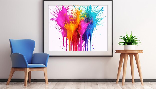 Photo une affiche 3d avec une éclaboussure minimaliste de couleurs holi vibrantes sur un fond blanc