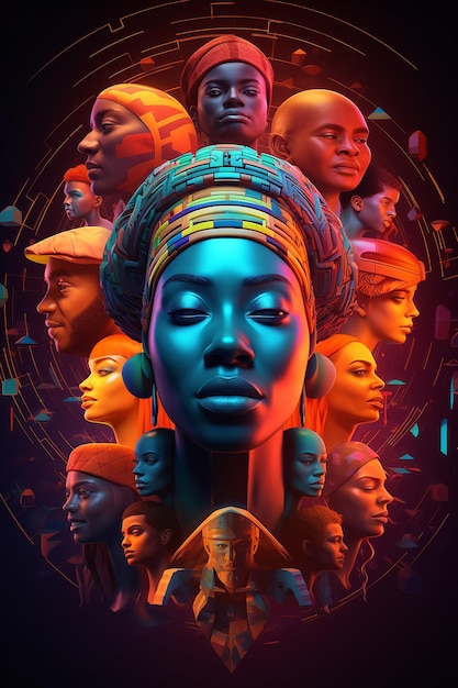 une affiche 3D pour le mois de l'histoire noire qui présente une sculpture virtuelle du continent africain