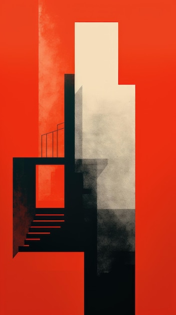 une affiche abstraite du Bauhaus d'un brutalisme en brique rouge