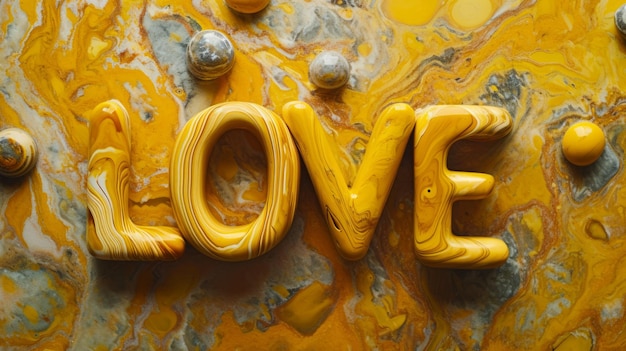 Affiche d'art horizontal créatif de concept d'amour de marbre jaune